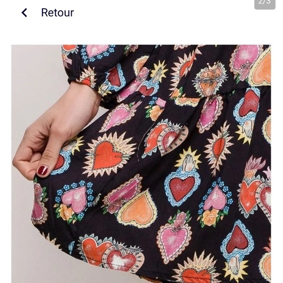 Vintage Heart Angel Print Religious Babydoll Boho Midi Dress Black Red Pink S-L - Picture 6 of 15